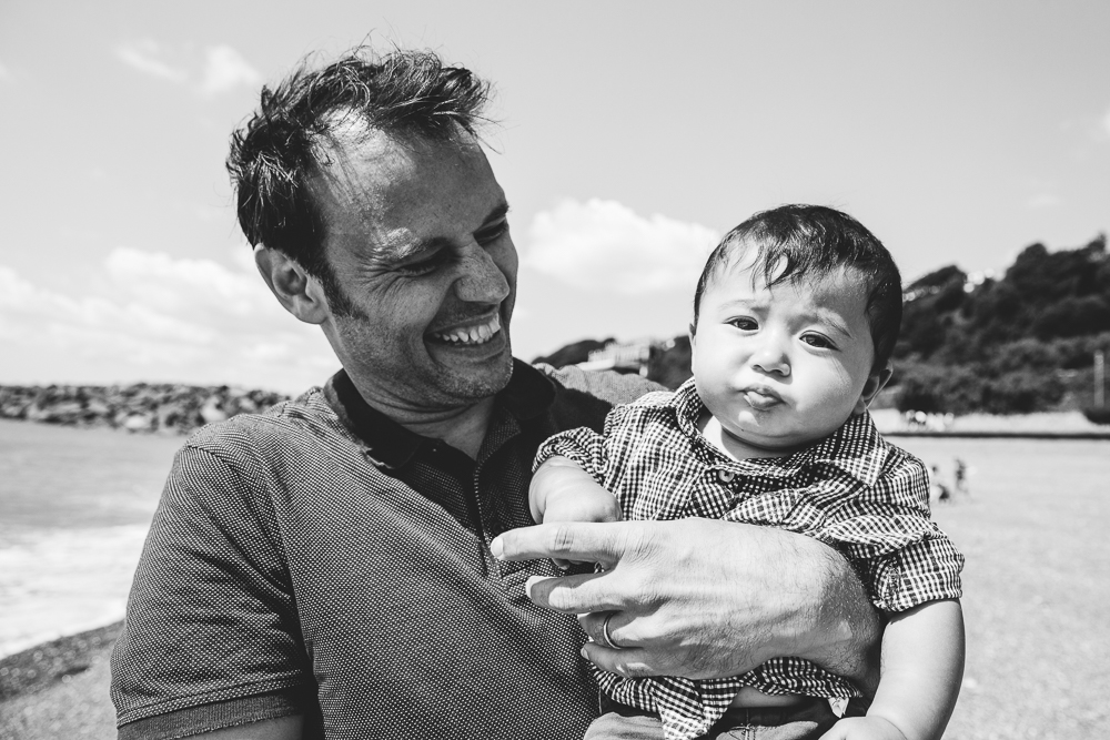 family photography of baby boy and father at beach, folkestone, kent
