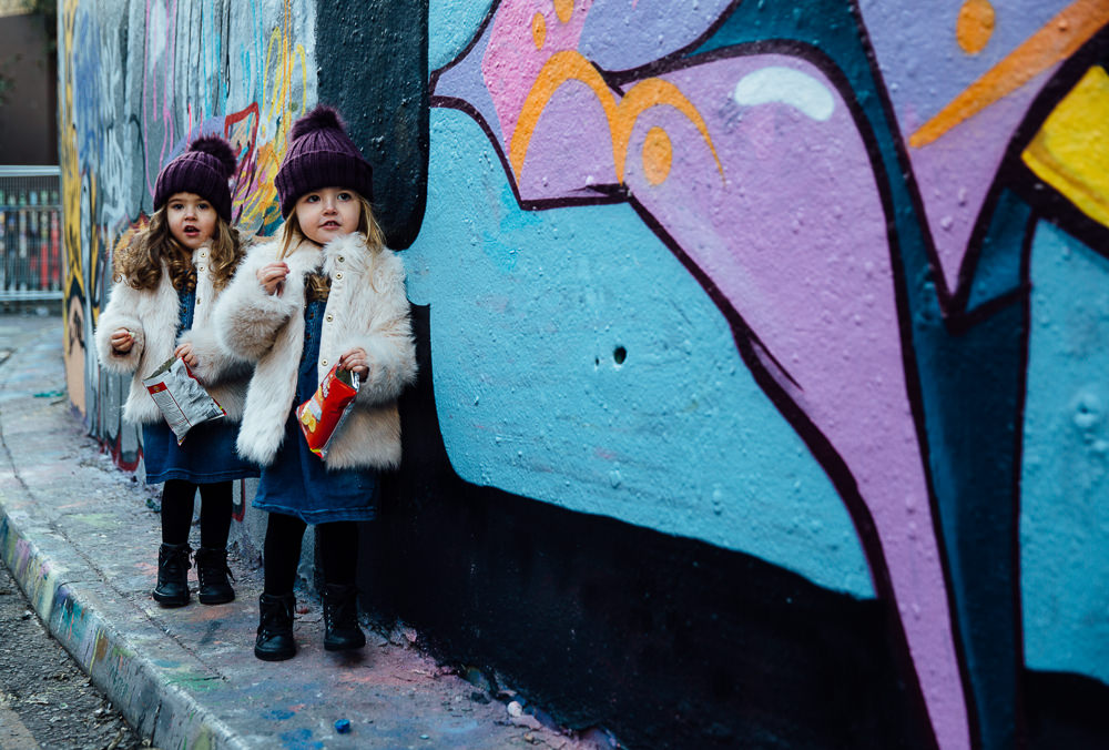 Leake street london graffiti family kids twins photographer